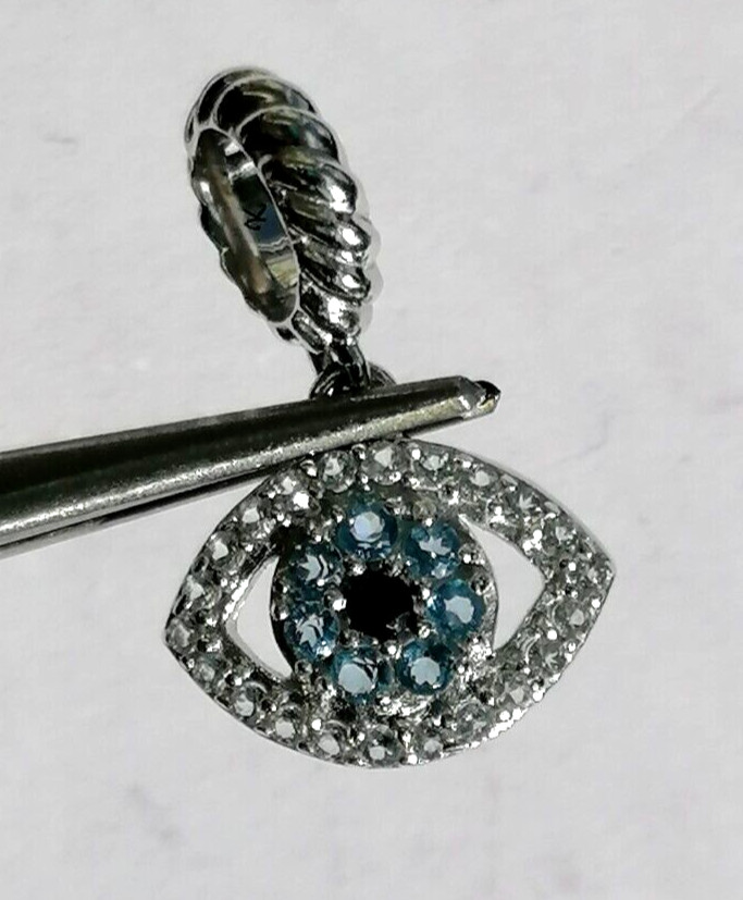 Black Spinel, Azure Blue & White Topaz 925 Sterling Silver Kama Charm 0.52 carat