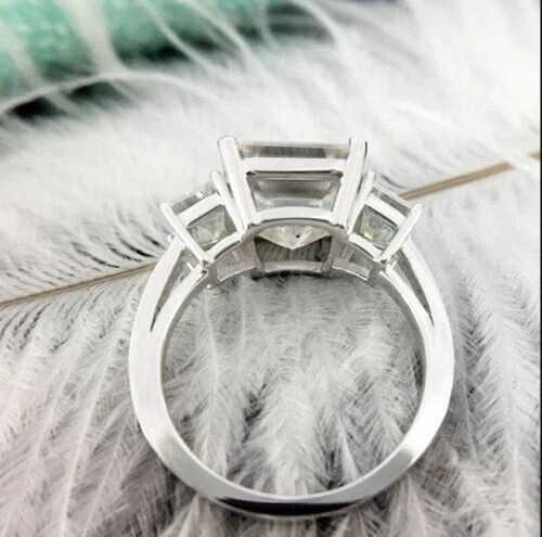 3Ct Asscher Lab Created Diamond Three-Stone Engagement Ring 14K White Gold Over