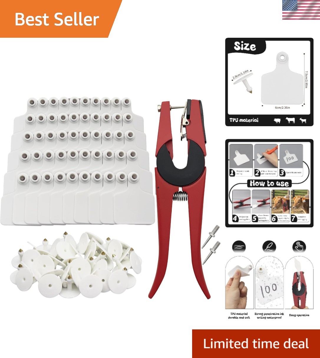 100 Pieces Blank Cattle Ear Tags with Pliers,Tpu Blank Animal Identification Liv