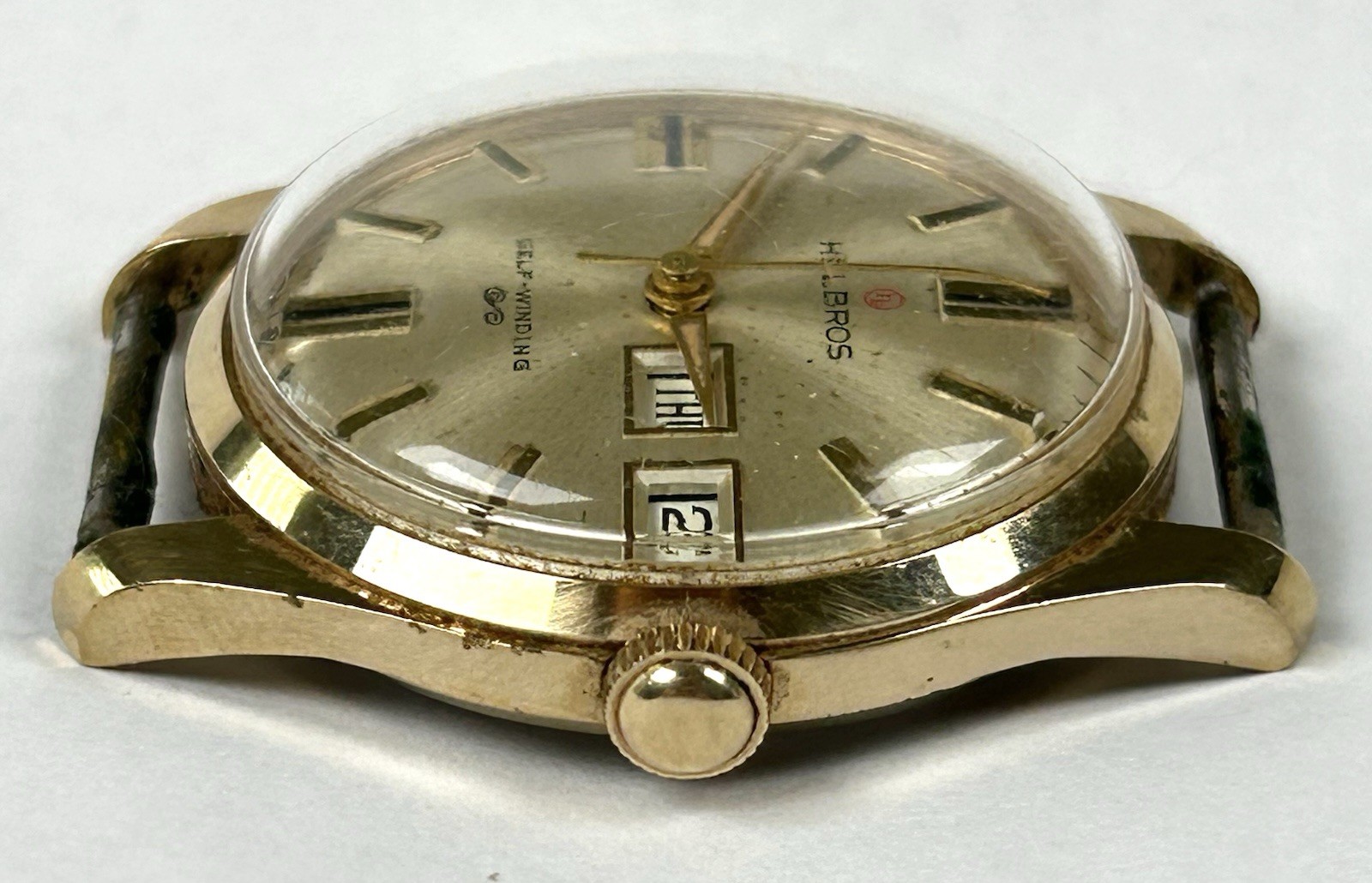 Vintage Helbros Self-Winding Watch Day Date West Germany 17 Jewels RUNNING