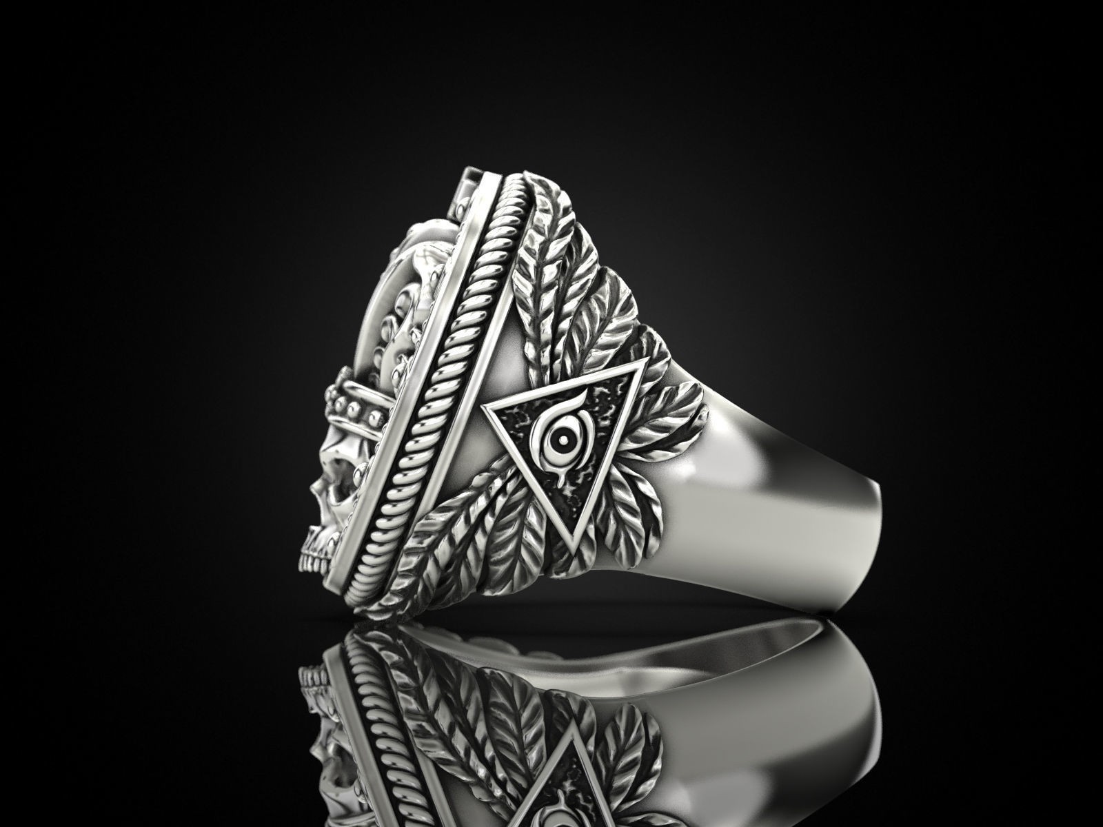 Oxidized Men’s King Skull Face Gothic Punk 925 Sterling Silver Statement Rings