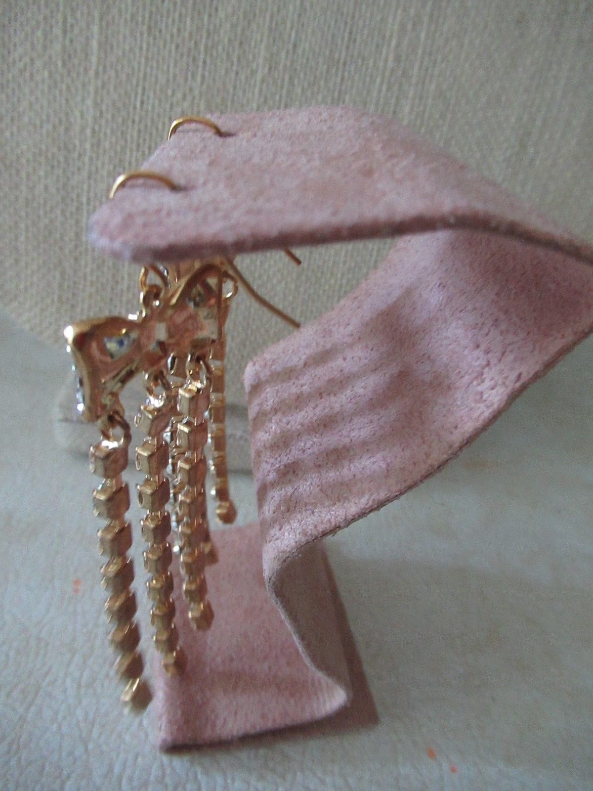 NWT ABS Gold Tone Pave Bow Tie Drop Earrings/ 3 Linear Rhinestone Strands-$55