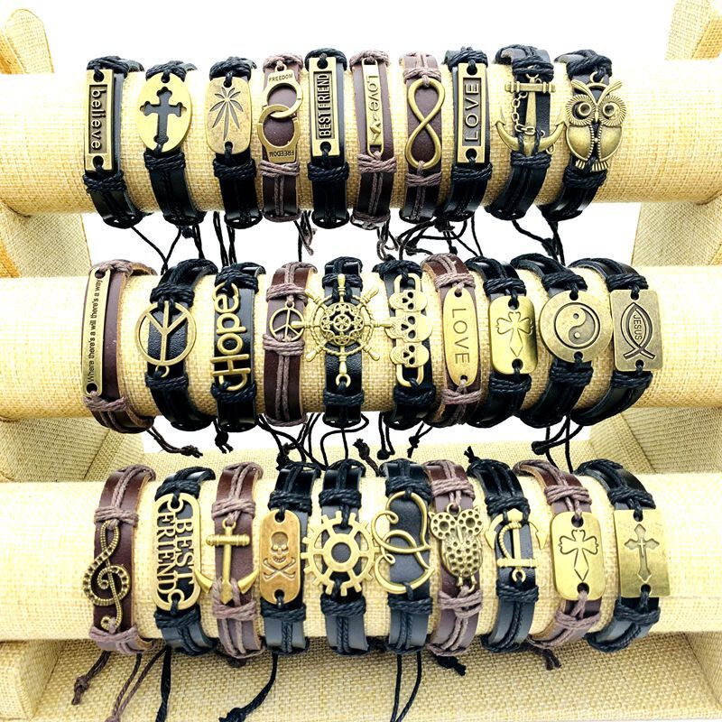 30pcs Cuff Bracelets Copper Alloy Leather Handmade Fashion Jewelry Wholesale