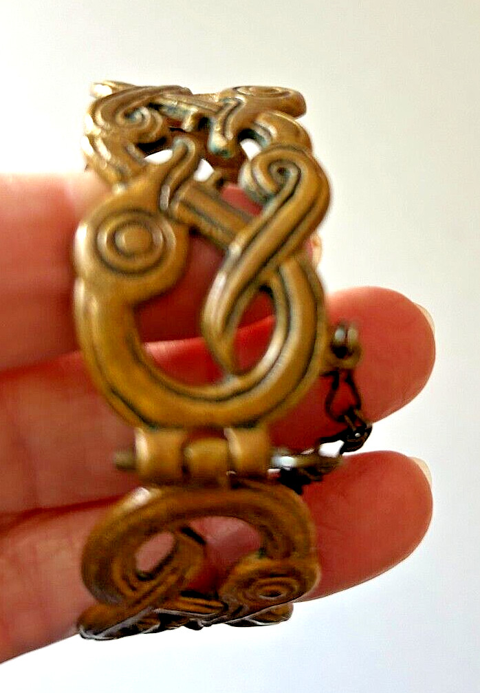 1970s Bronze Hinged Bangle Bracelet from Finland Repro of Mythological Iku-Turso