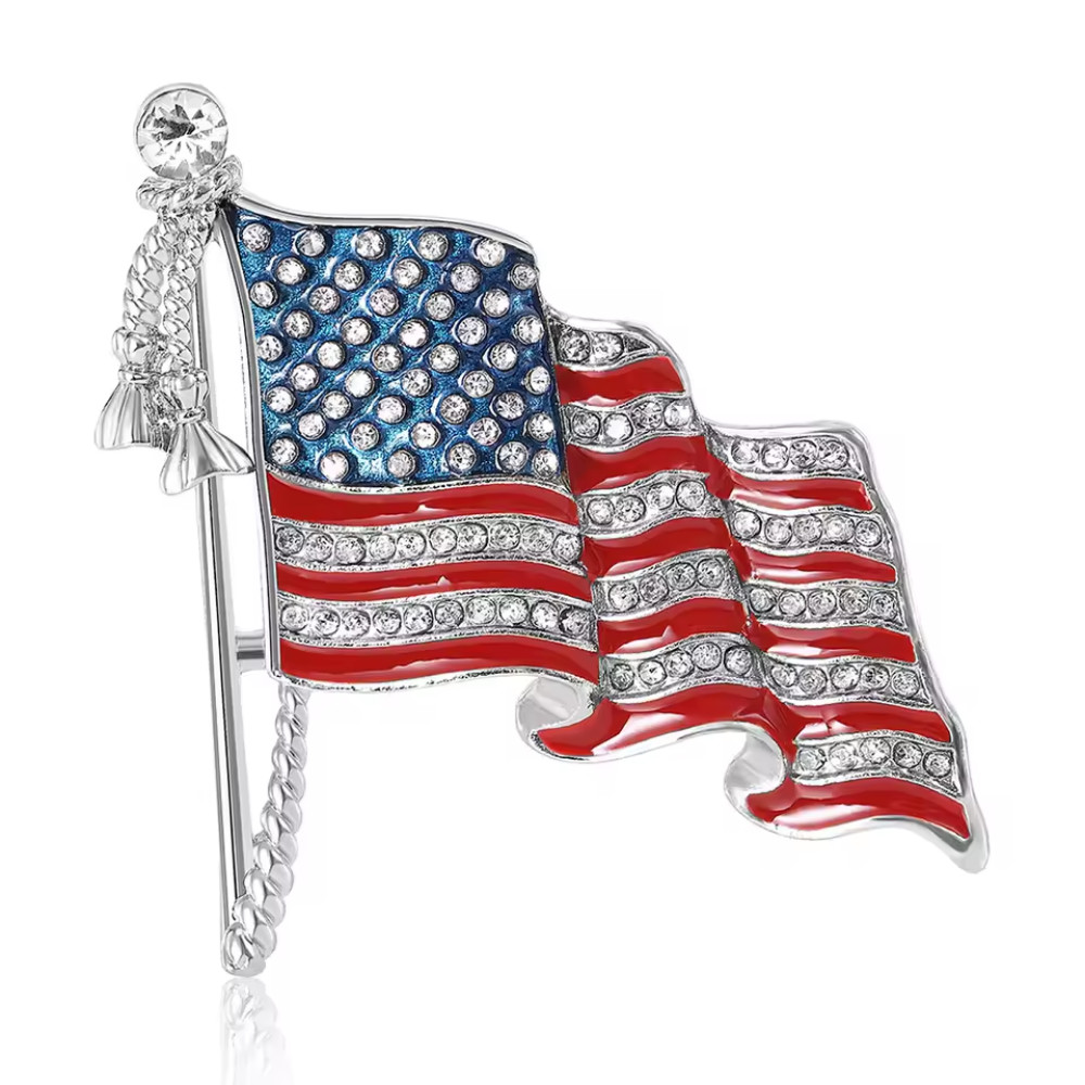 American Flag Brooch Rhinestone USA Pin Patriotic Indepence Day Jewelry Gift