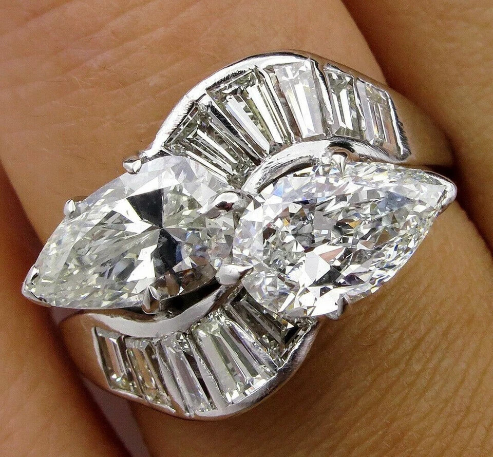 3.10Ct Pear Simulated Diamond Wedding Cocktail Bypass Ring 14k White Gold Plated