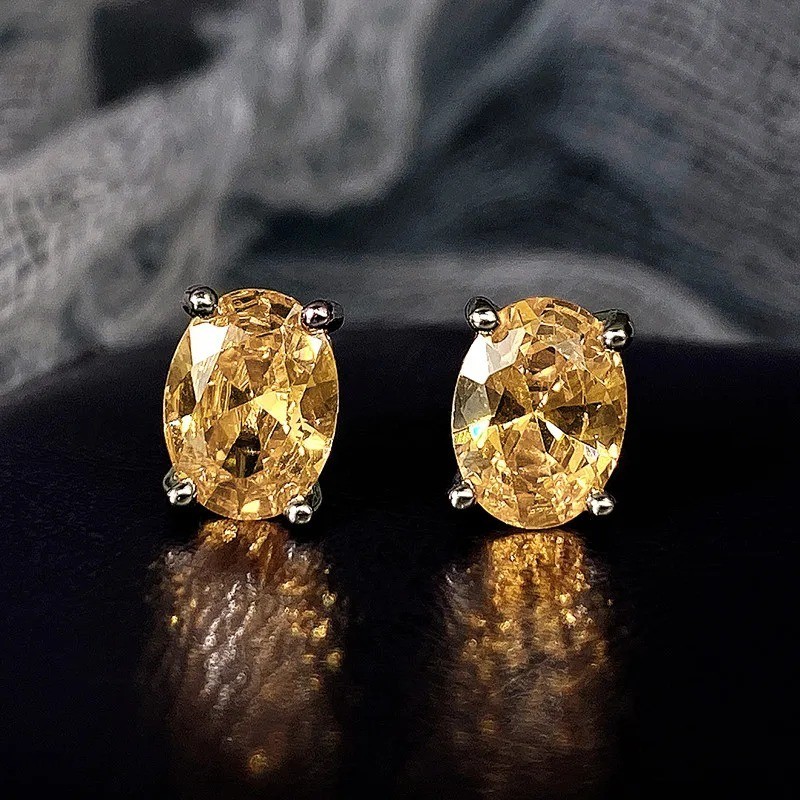 Huitan Simple Stud Earrings with Oval CZ for Lady Daily Wear Ear Accessories
