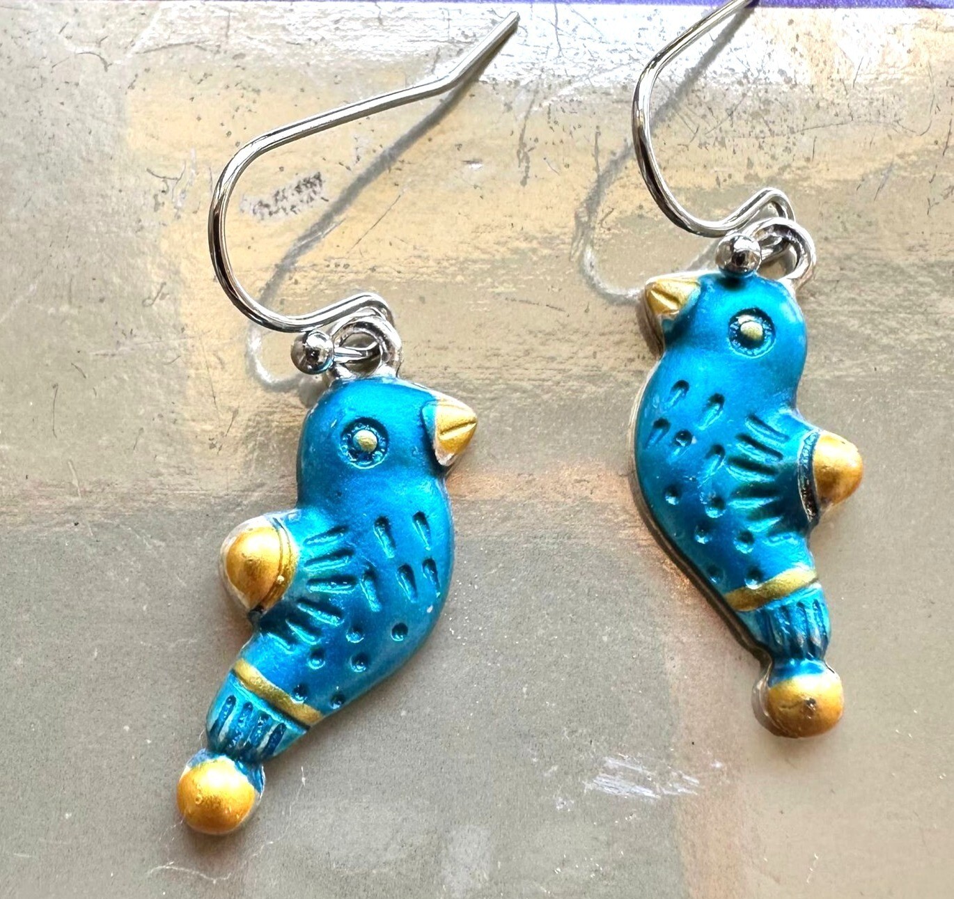 Bluebird Earrings New Painted Metal Dangle Hooks Bird Watcher Gift Birthday