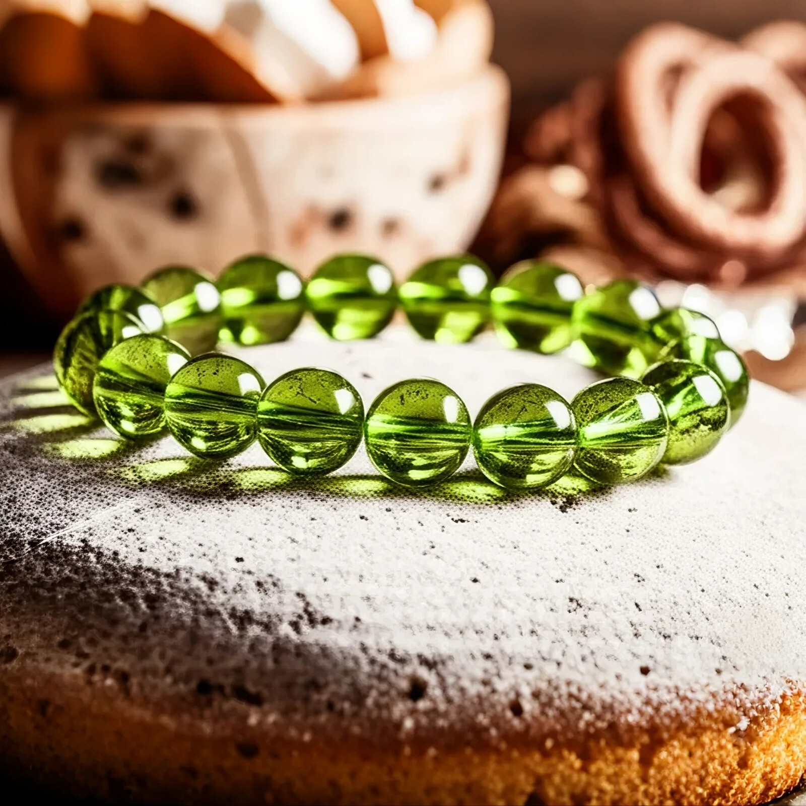 Genuine Peridot Stone Bracelet Green Crystal Beads Stretch Bracelet Handmade 1Pc
