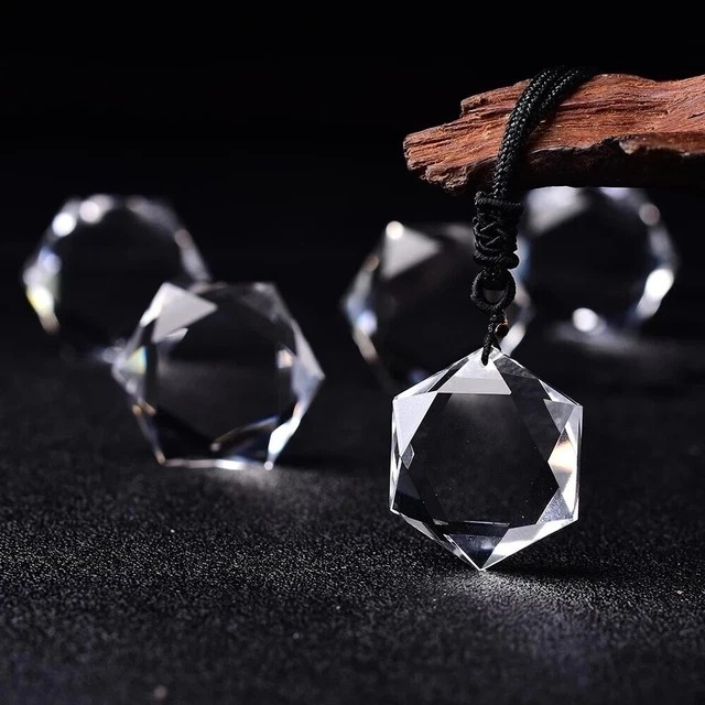 Natural Clear Quartz Hexagram Pendant Talisman Meditation Rope Unisex Necklace