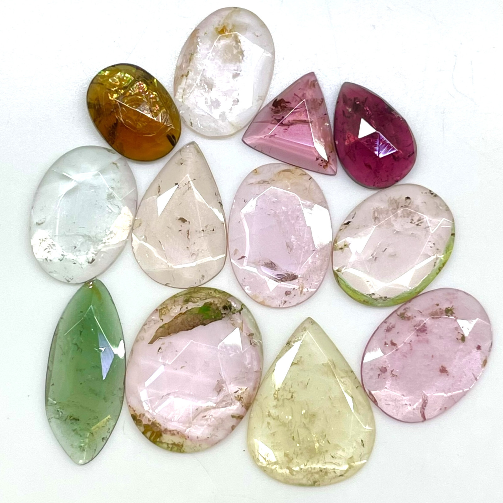 12 Pcs Natural Tourmaline Lot 20.50 Cts Flat Rose Cut Untreated Loose Gemstones