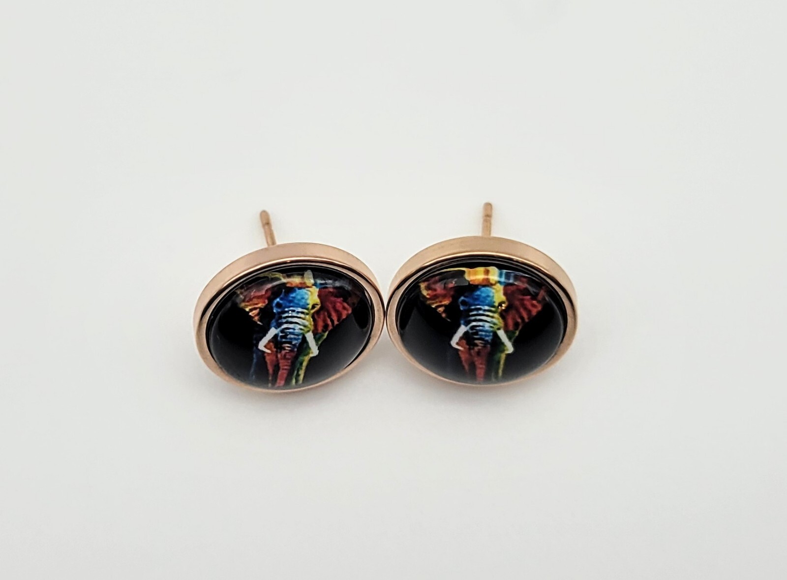 Rose Gold Multicolor Elephant Push-back Stainless Steel Stud Fashion Earrings