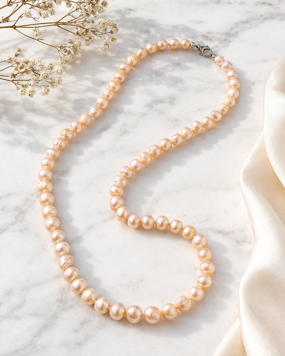 Genuine Freshwater Cultured Pearl Necklace 925 Sterling 18-20″ Peach Blush 6-7mm