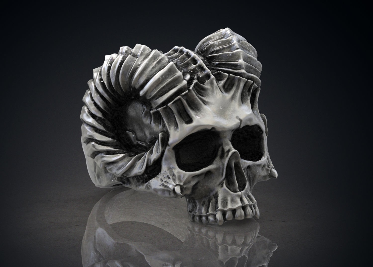Oxidized Men’s Skull Horned Demon Gothic Punk 925Sterling Silver Statement Rings