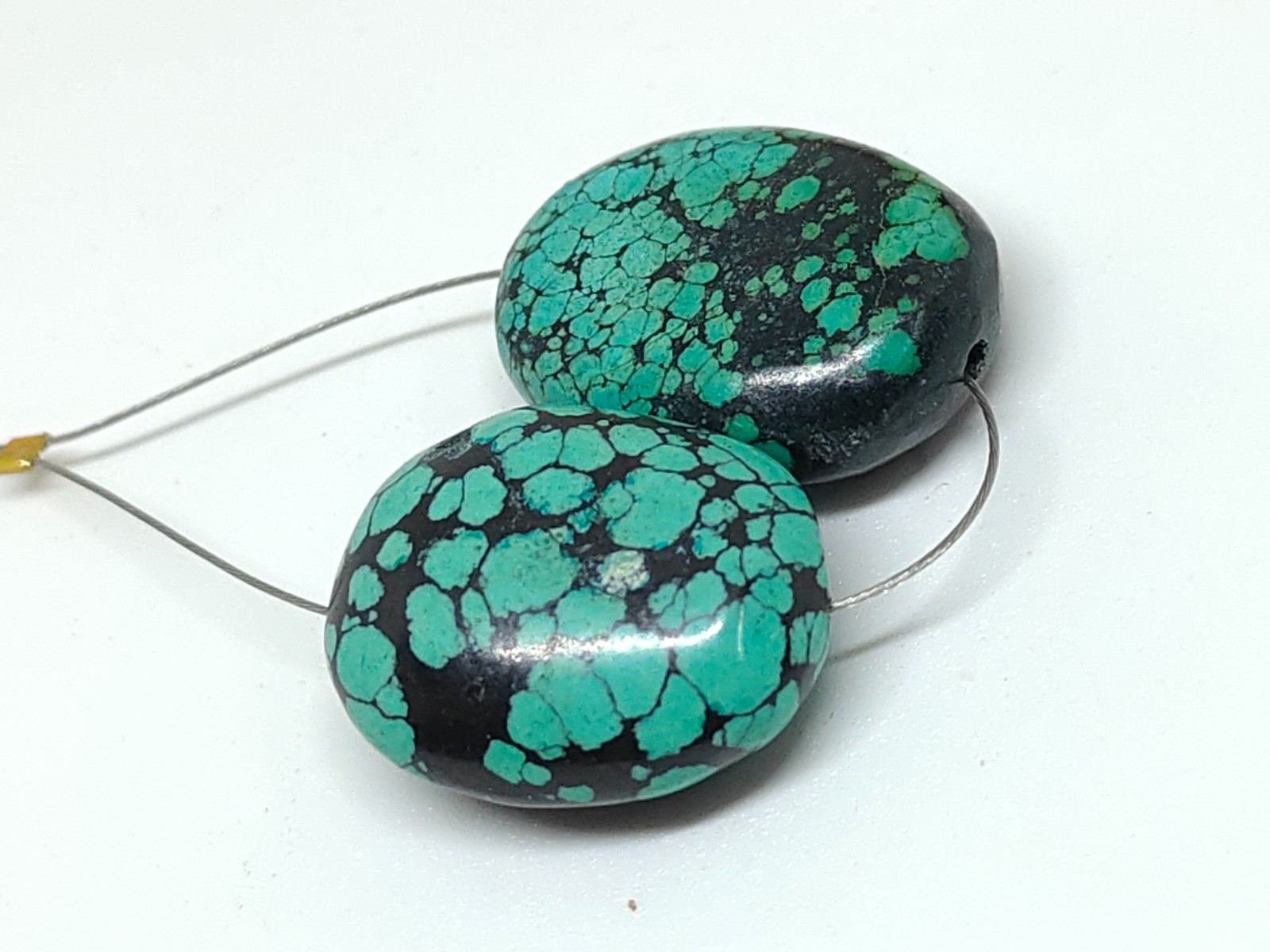 Tibetan Turquoise Oval Beads -Natural Handmade Polished Jewelry Making (2 Beads)