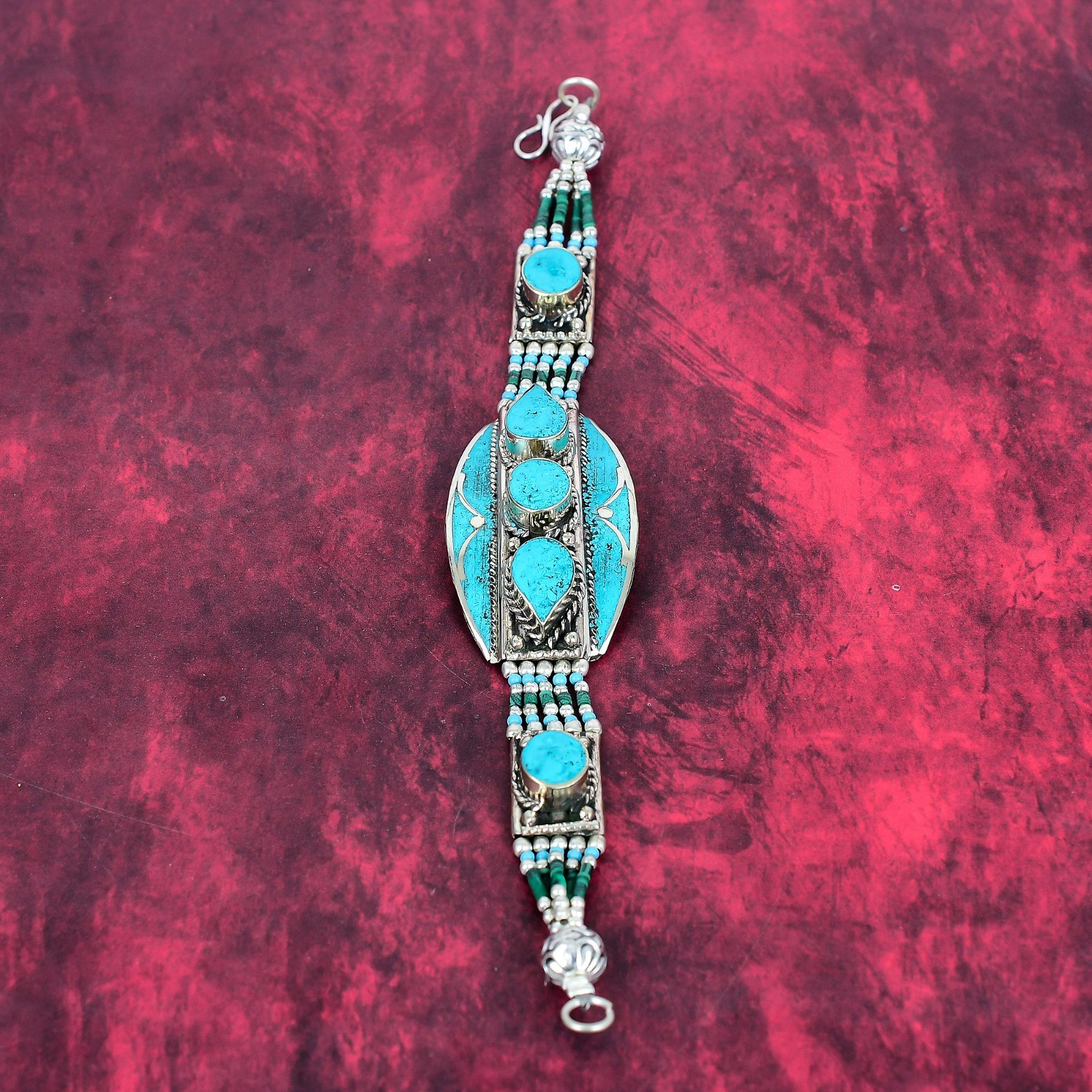 Blue Turquoise Gemstone Handmade 925 Sterling Silver Jewelry Nepali Bracelet