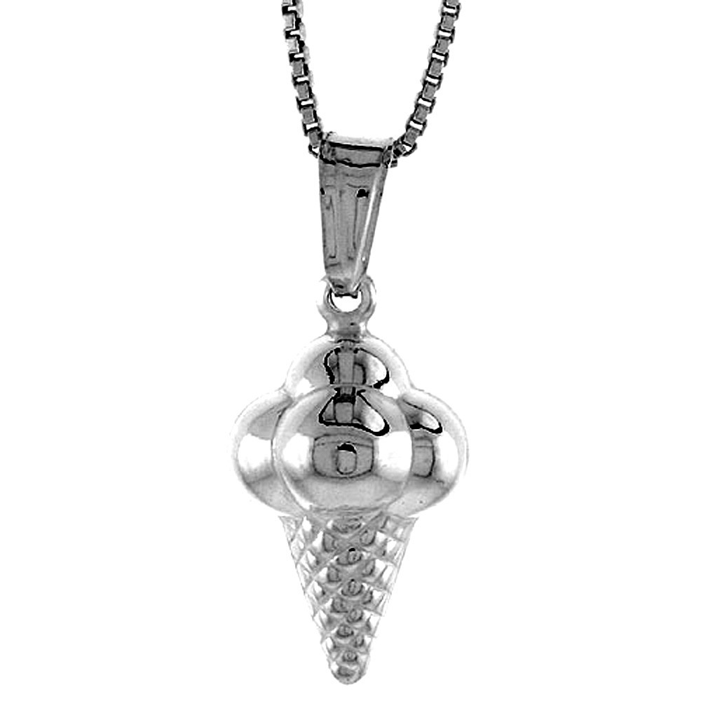 925 Sterling Silver Hollow Ice Cream Cone Pendant 11/16 (18mm) Inch Tall
