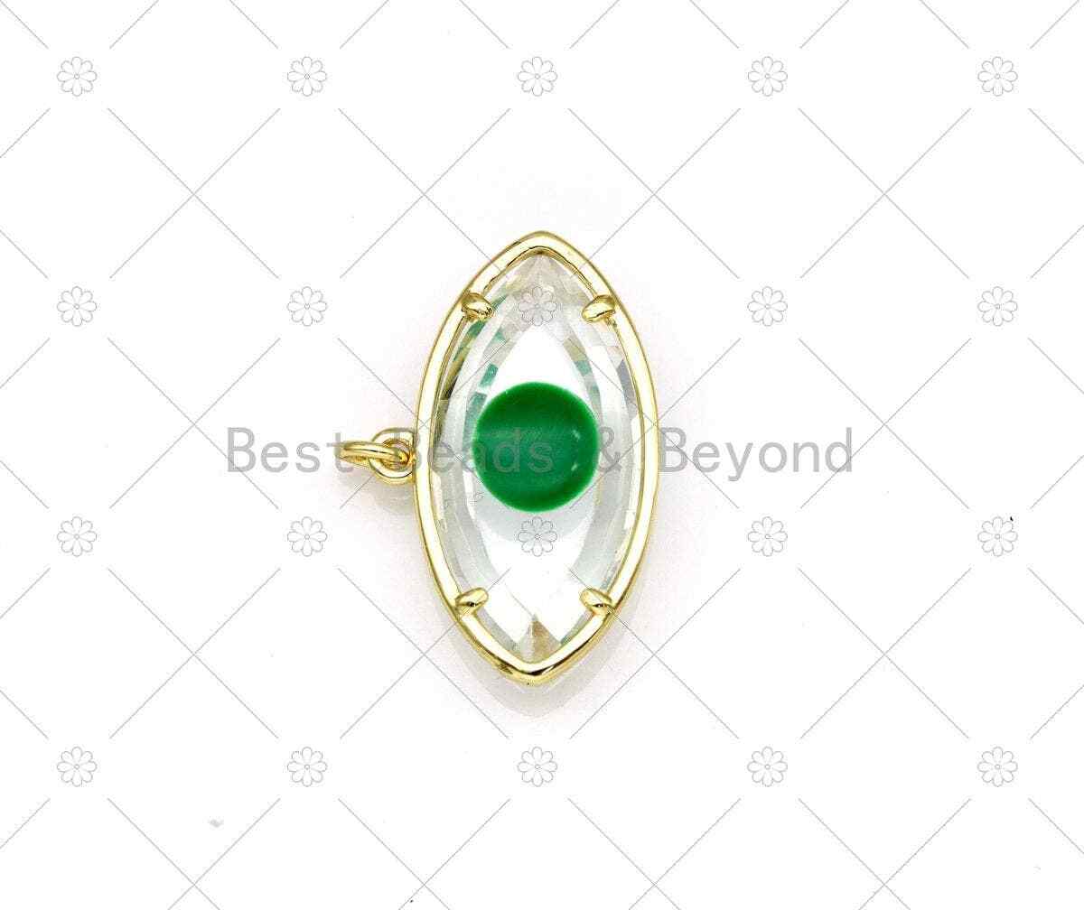 Colorful Enamel Evil Eye Shape Pendant, 18K Gold Filled Glass Quartz Charm,