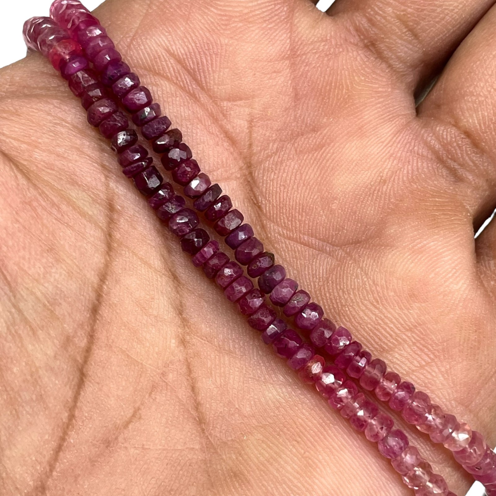 18 Inch Natural Ruby Necklace 3-4mm Shaded Faceted Cut Beads 925 Silver Clasp