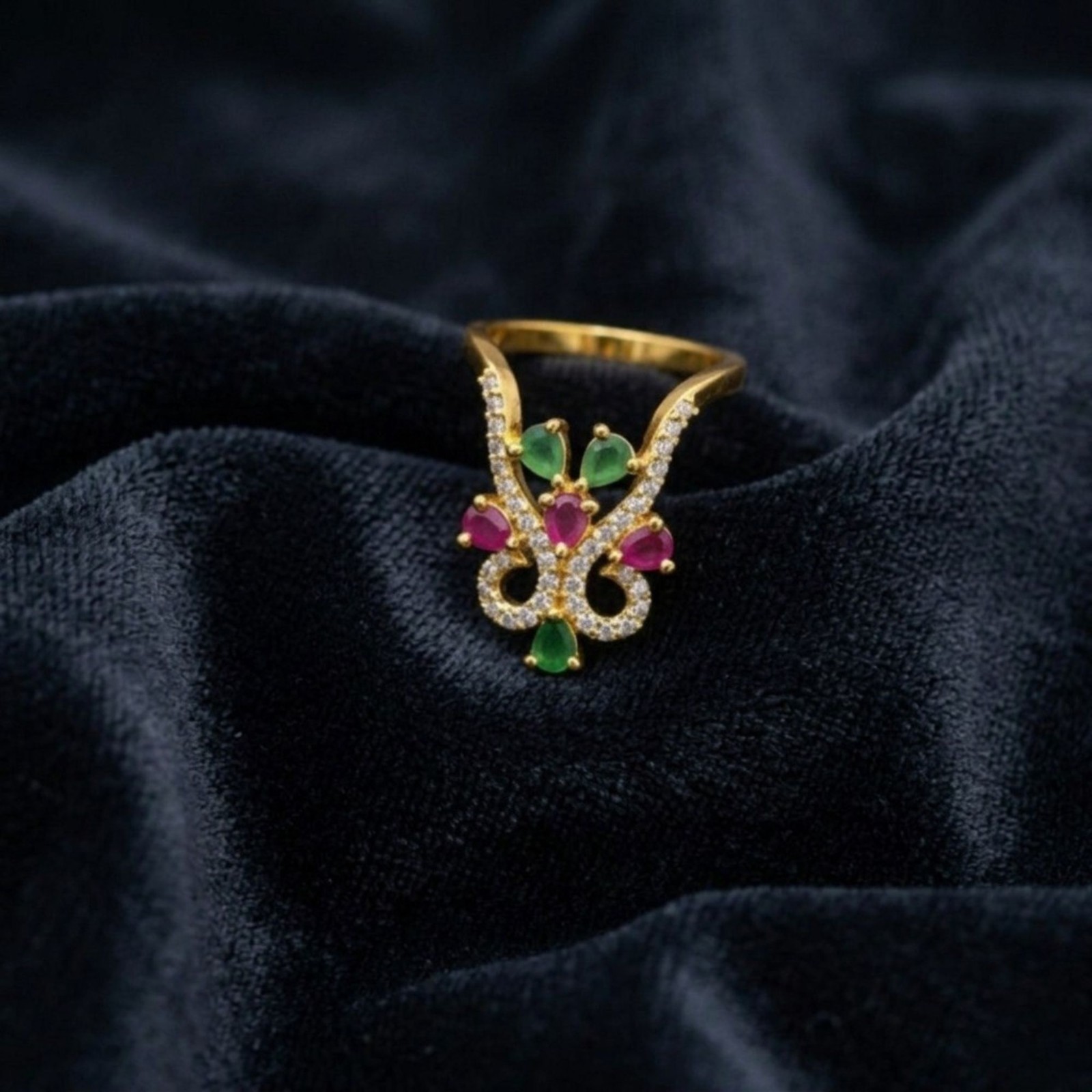 Gold Plated V-Shape Mangalyam Ring: South Indian CZ Wedding Band