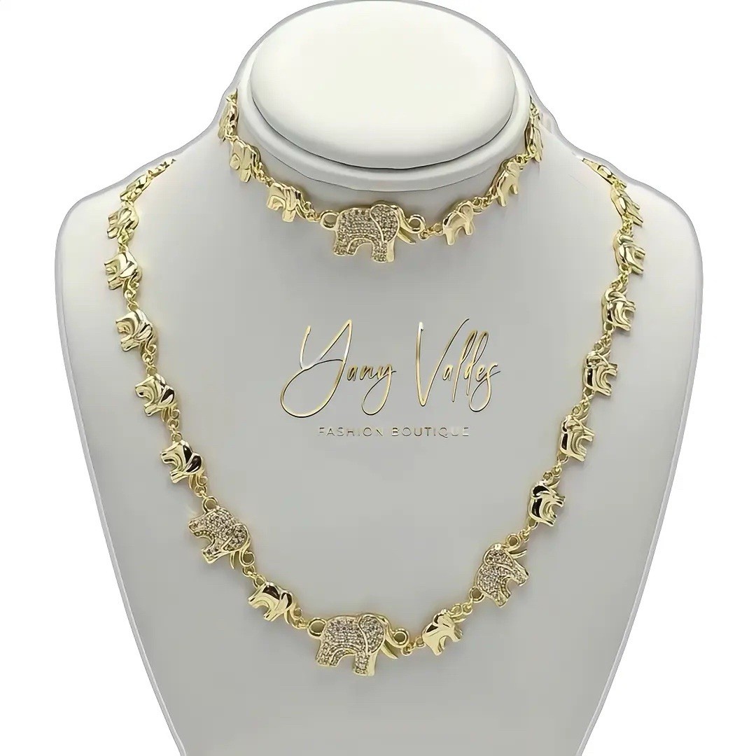 Elephant Necklace and Bracelet Set – Size Bracelet 18 to 20 cm Necklace 43 cm