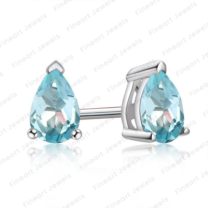 Pear Lab Sky Blue Topaz Stud Earrings for Women 925 Silver December Birthstone