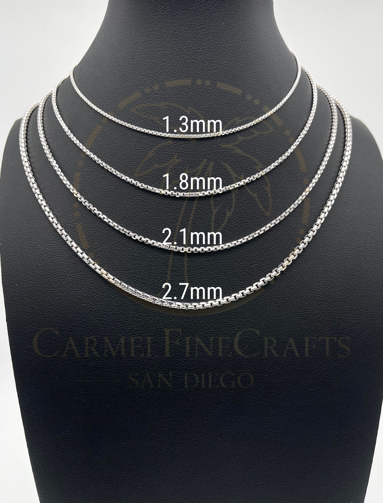 White Gold Round Box Chain 1.3mm-2.7mm Men Women Box Chain 16-24″ 14K Real Gold