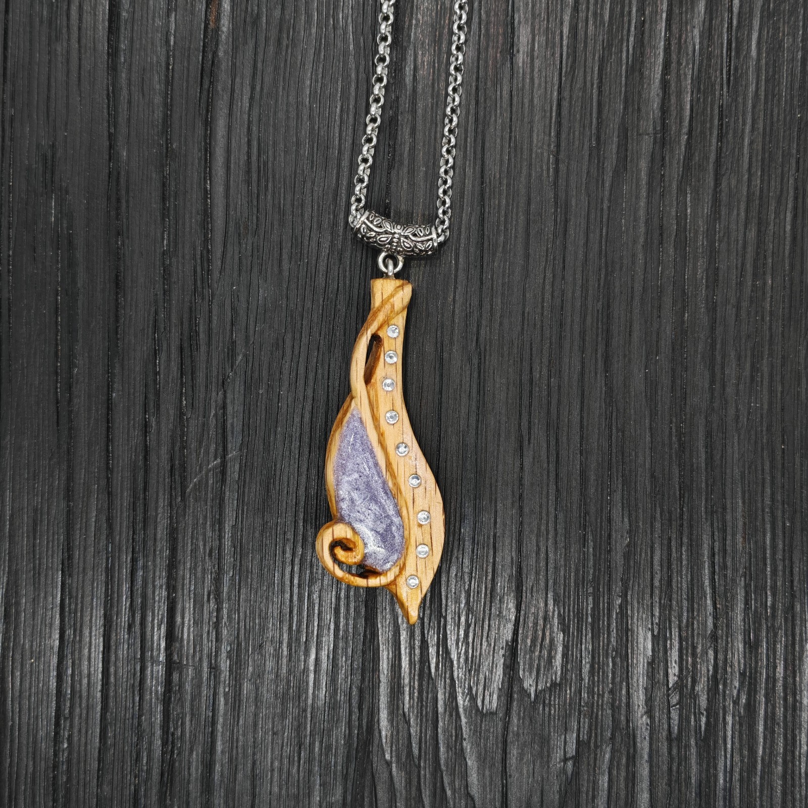 Handcarved Oak Wood Resin Musical Note Necklace Stainless Steel Chain Jewelry