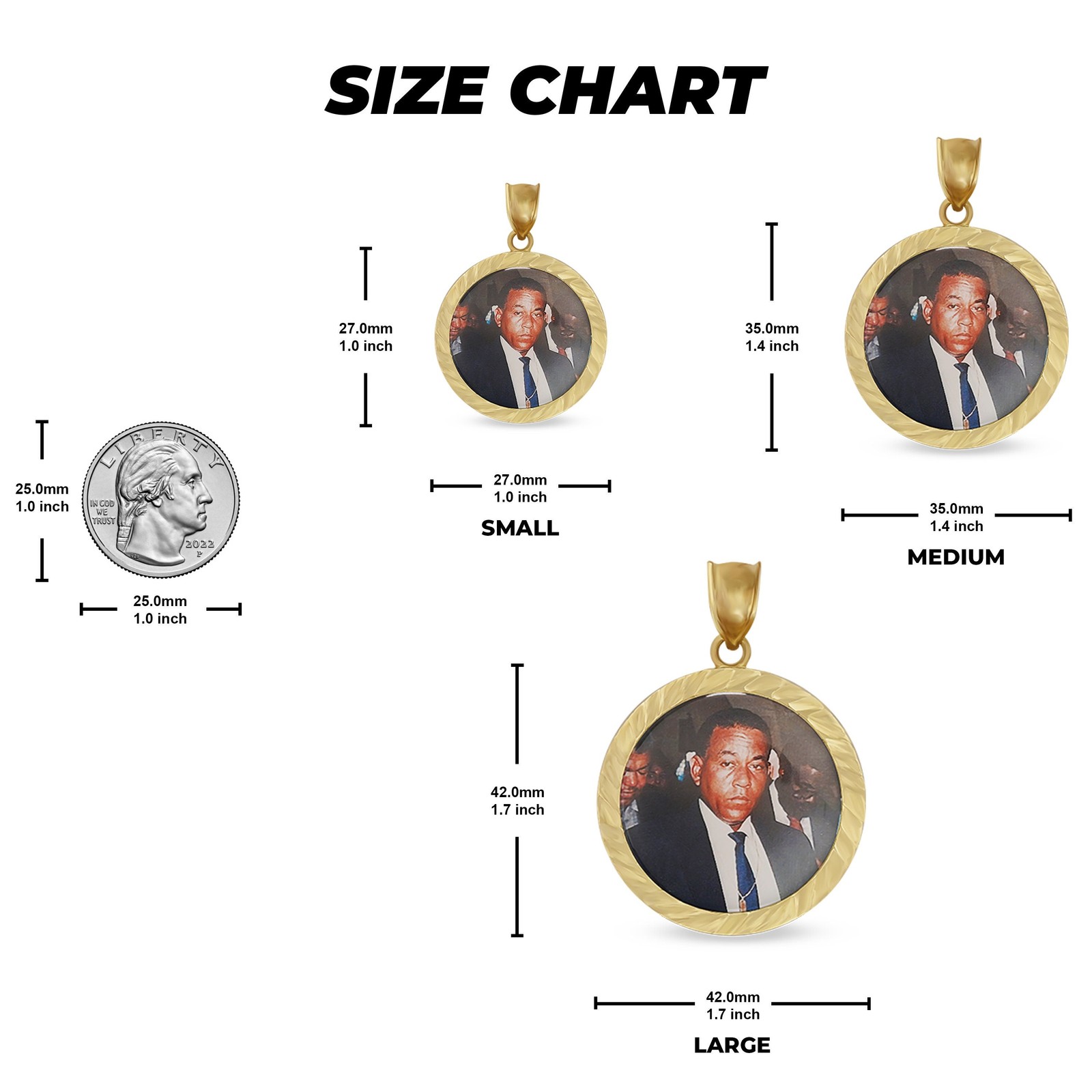 10k Gold Memorial Picture Classic DC Round Pendant Necklace