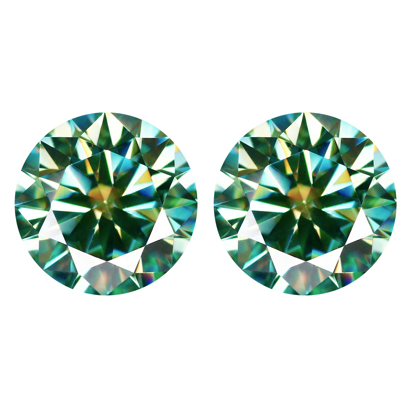 1.83 Ct IF [2Pcs Pair] Brilliant Round Cut 6.5 MM Aqua Blue Green Moissanite