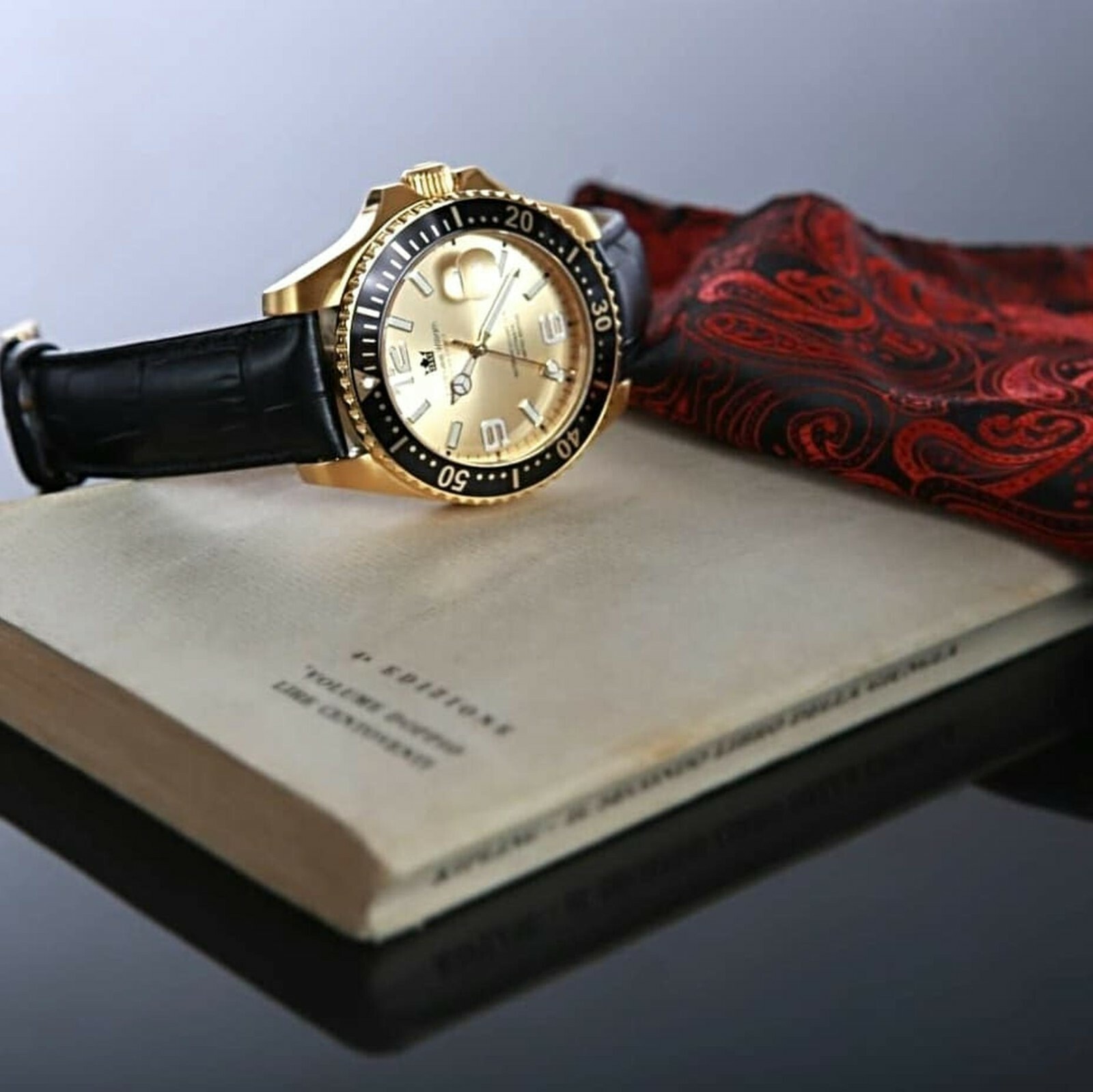 Orologio Oro Automatico Subacqueo lancette luminose pelle Edizione Limitata 100p