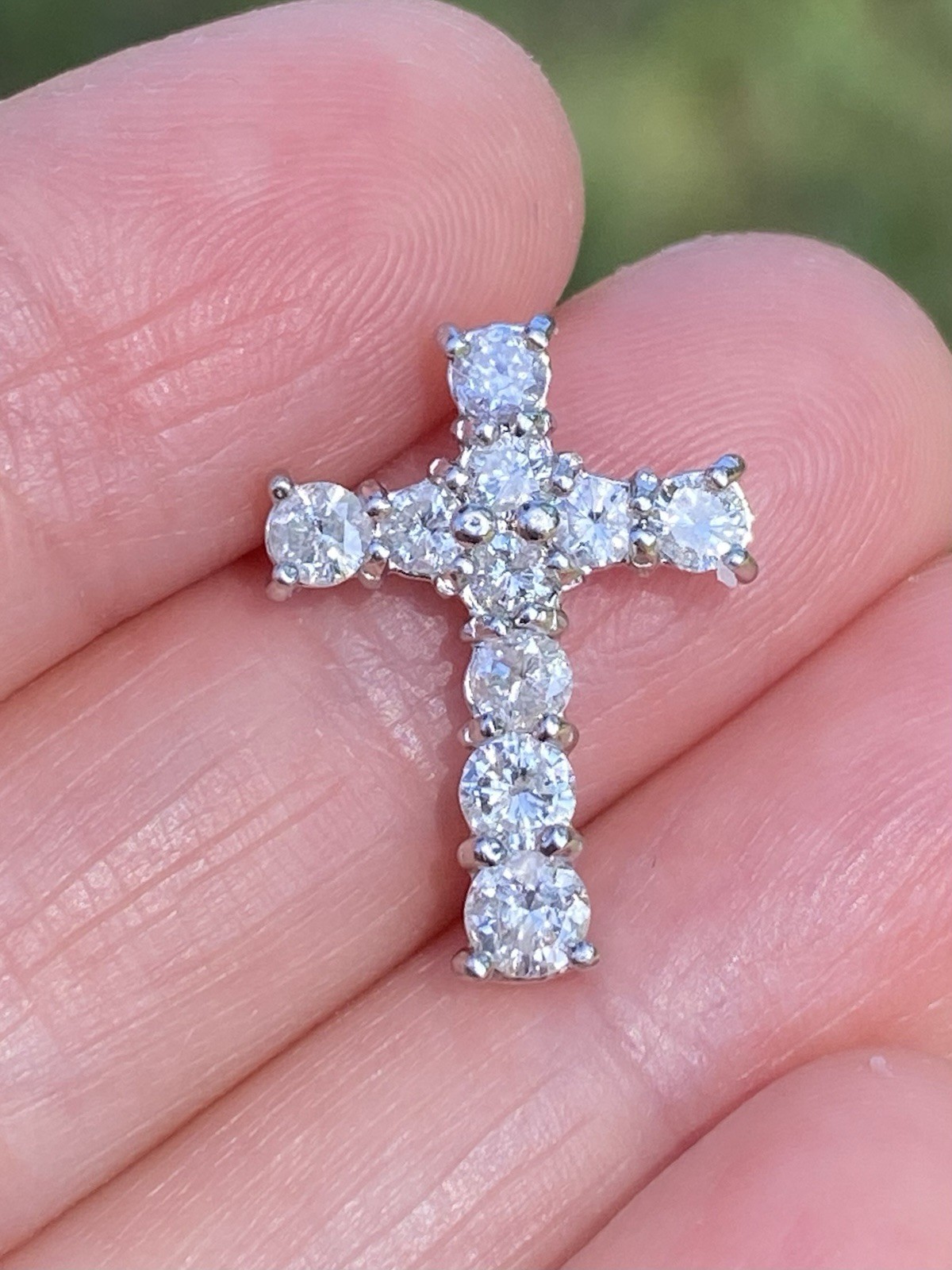 Solid Platinum 1.00TCW 100% Natural Diamond Cross Pendant