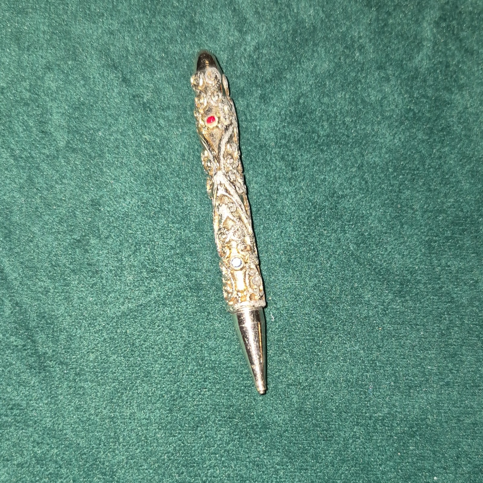 Vintage Filigree Style Metal Pencil Dating 1950s Gems Jeweled Chatelaine Style