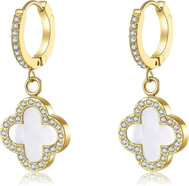 Lab-Created Diamond 0.12Ct Round Drop/Dangle Women Earring 14K White Gold Plated