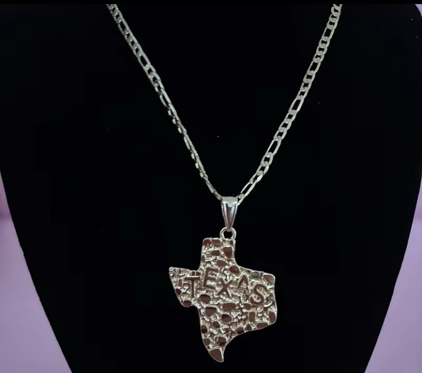 14k Gold plated Figaro Chain Necklace with Texas State Charm Pendant