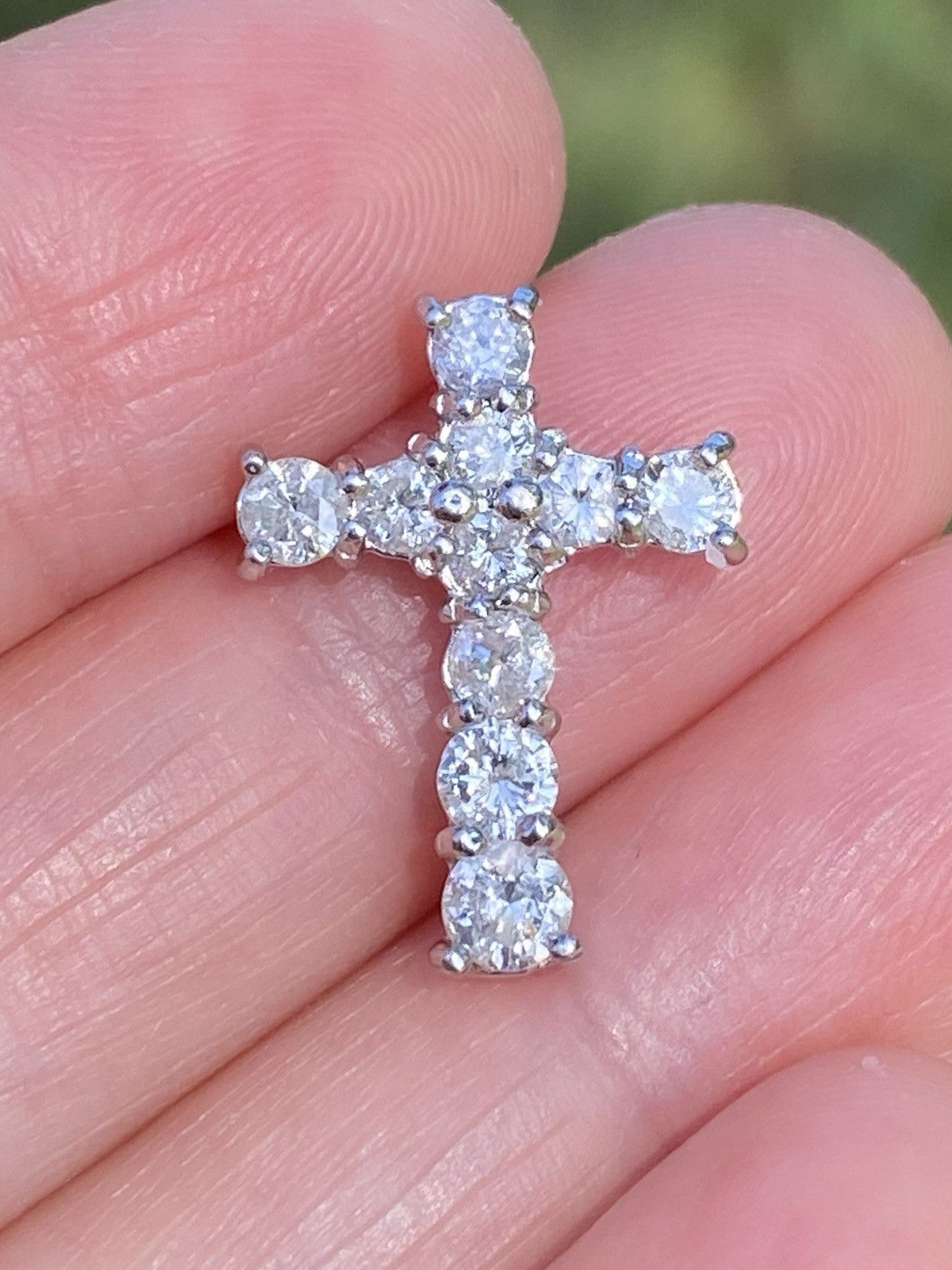 Solid Platinum 1.00TCW 100% Natural Diamond Cross Pendant