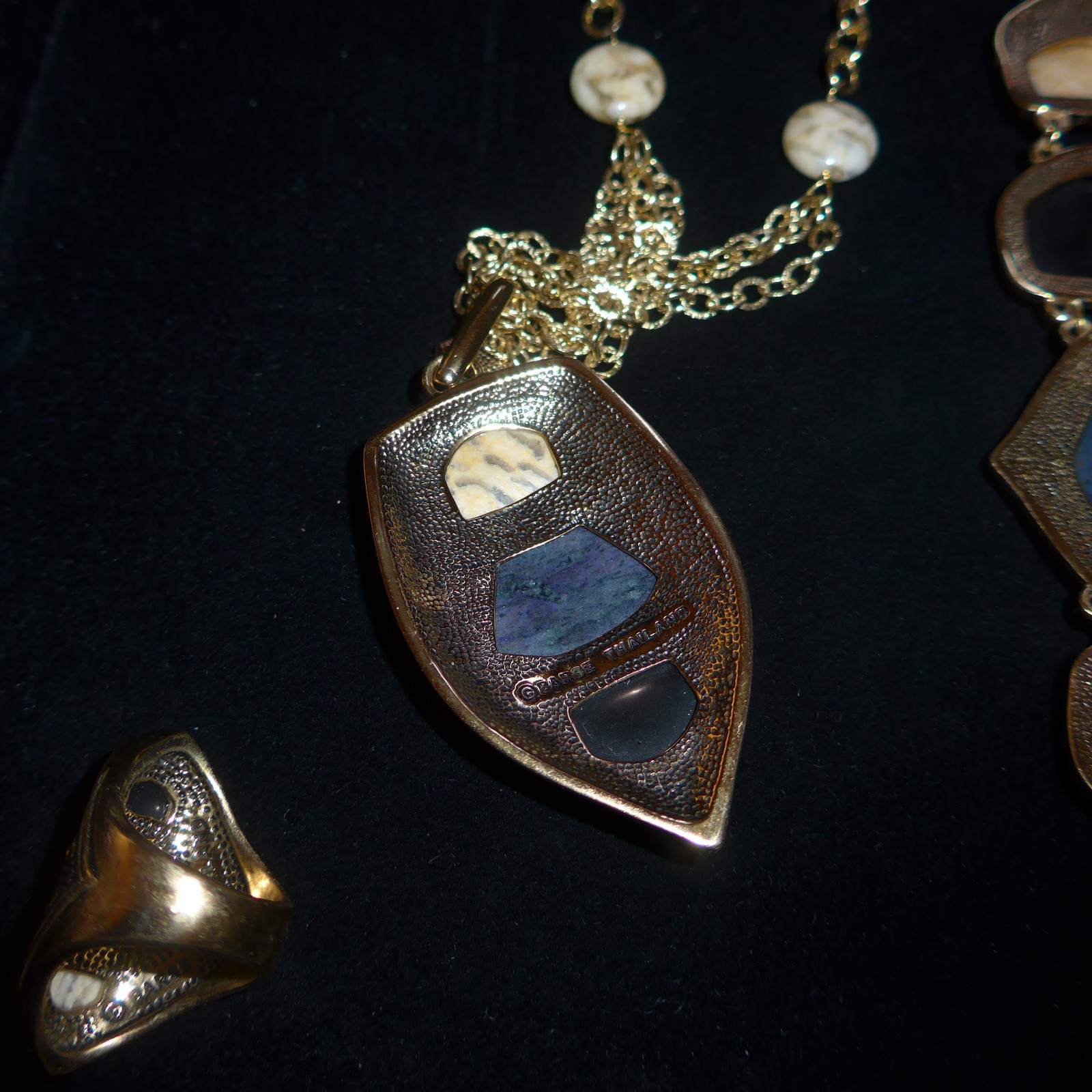 vtg Barse Bronze Necklace Ring Bracelet Elegant Jewelry Set Lapis