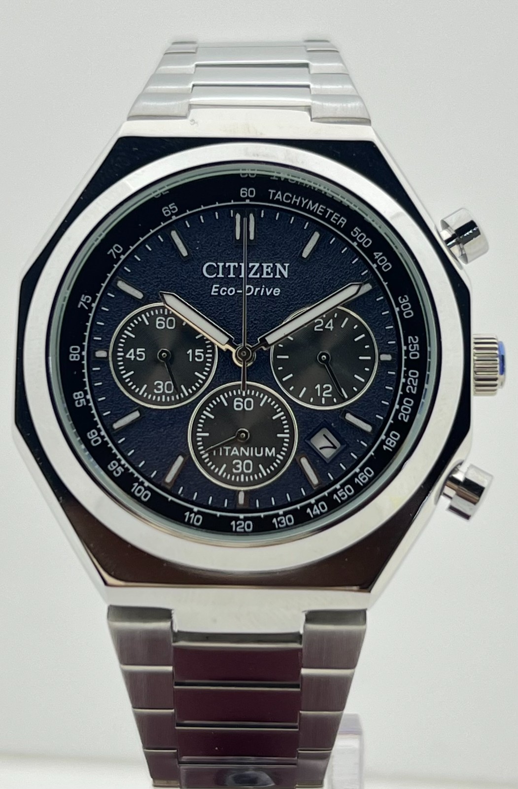 Luxurious Men’s Citizen Zenshin Chronograph Blue Dial Date Working Wristwatch