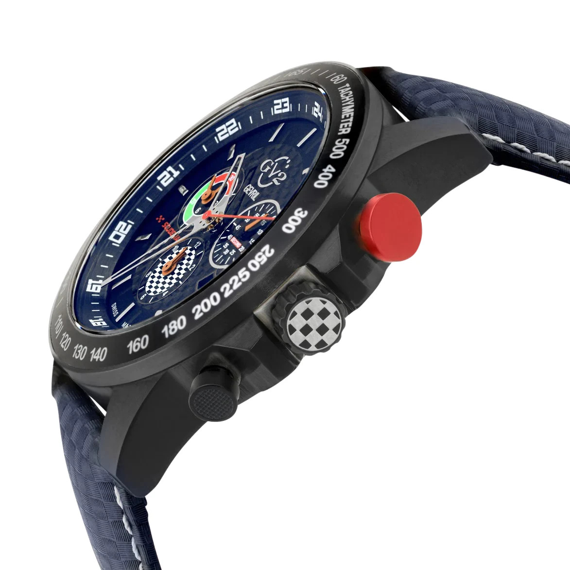 GEVRIL SCUDERIA SWISS MADE ⌚ TACHOMETER SAPPHIRE CRYSTAL CARBON FIBER BLUE ALARM