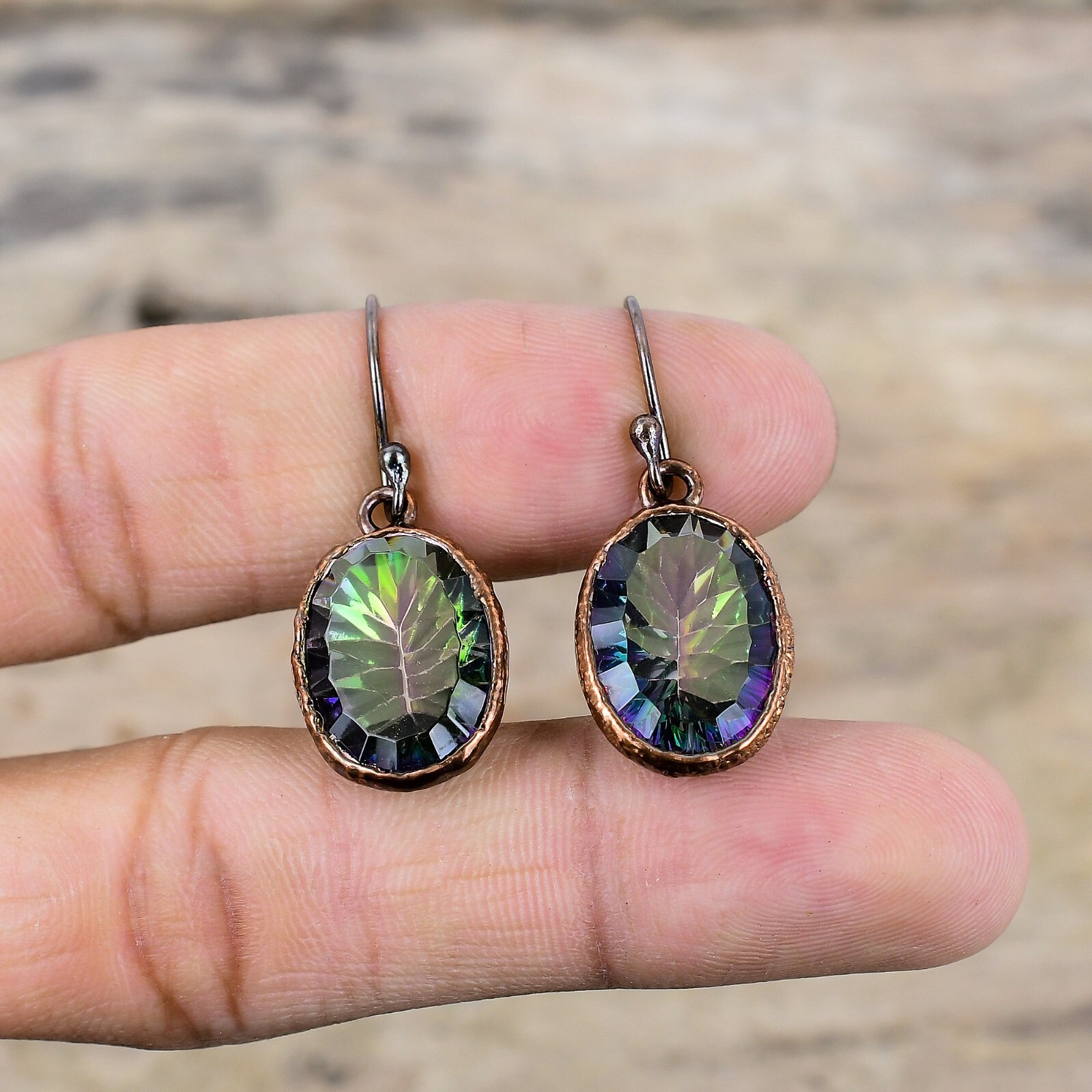 Rainbow Mystic Topaz Jewelry Copper Gift Electroformed Drop/Dangle Earrings 1.5″