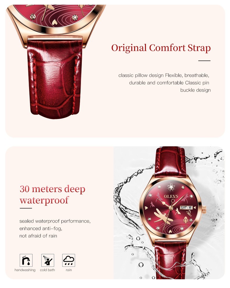 OLEVS 6611 Leather Dragonfly Style Automatic Female Dress Mechanical Wristwatch