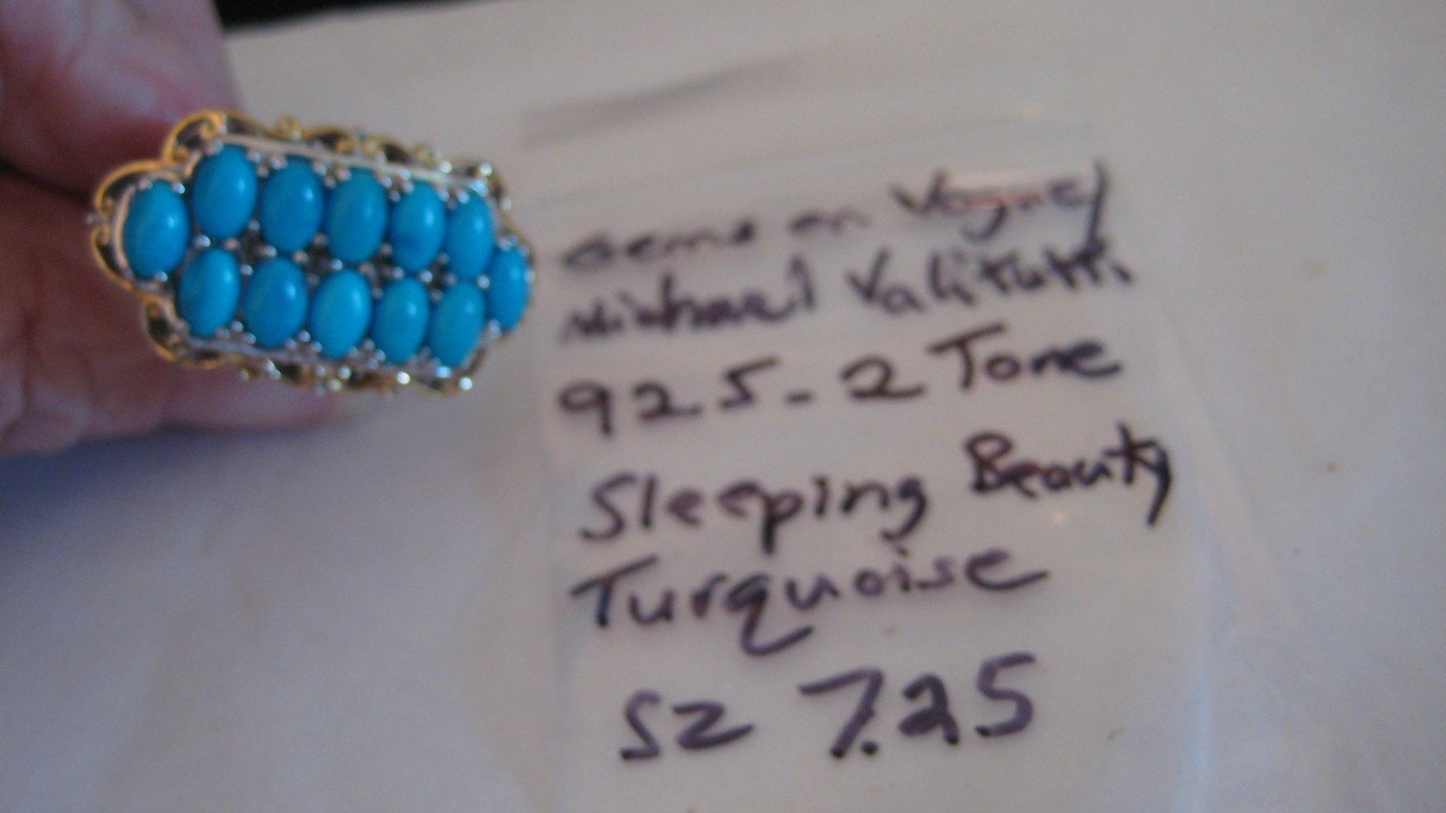 NICE GEMS EN VOGUE/MICHAEL VALITUTTI 925 SLEEPING BEAUTY TURQUOISE RING, SZ 7.25