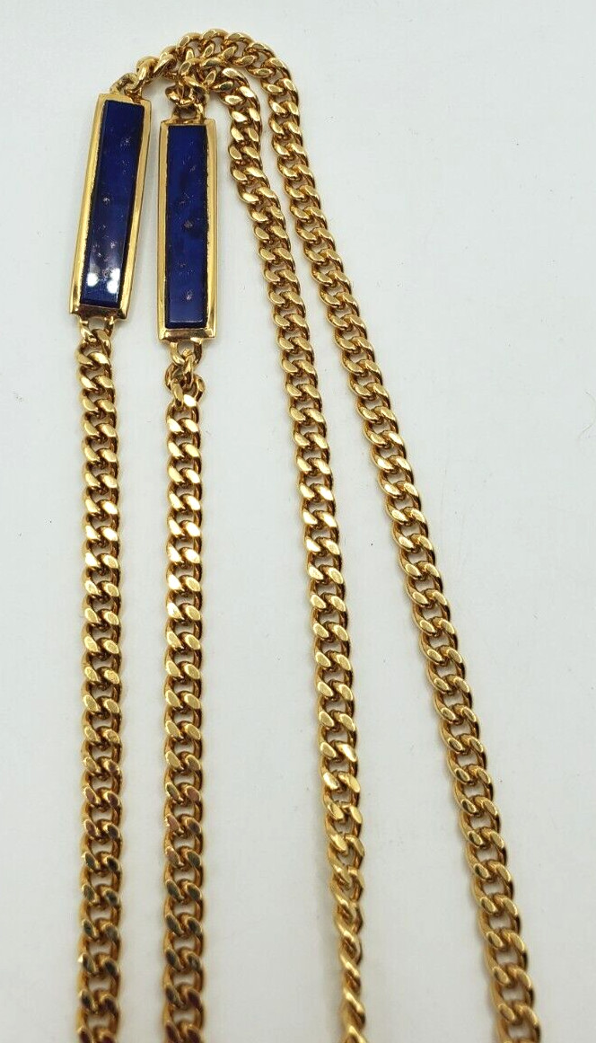 Vintage Monet Gold Tone an Four Blue an Gold Flake Bars on Heavy Chain Statement