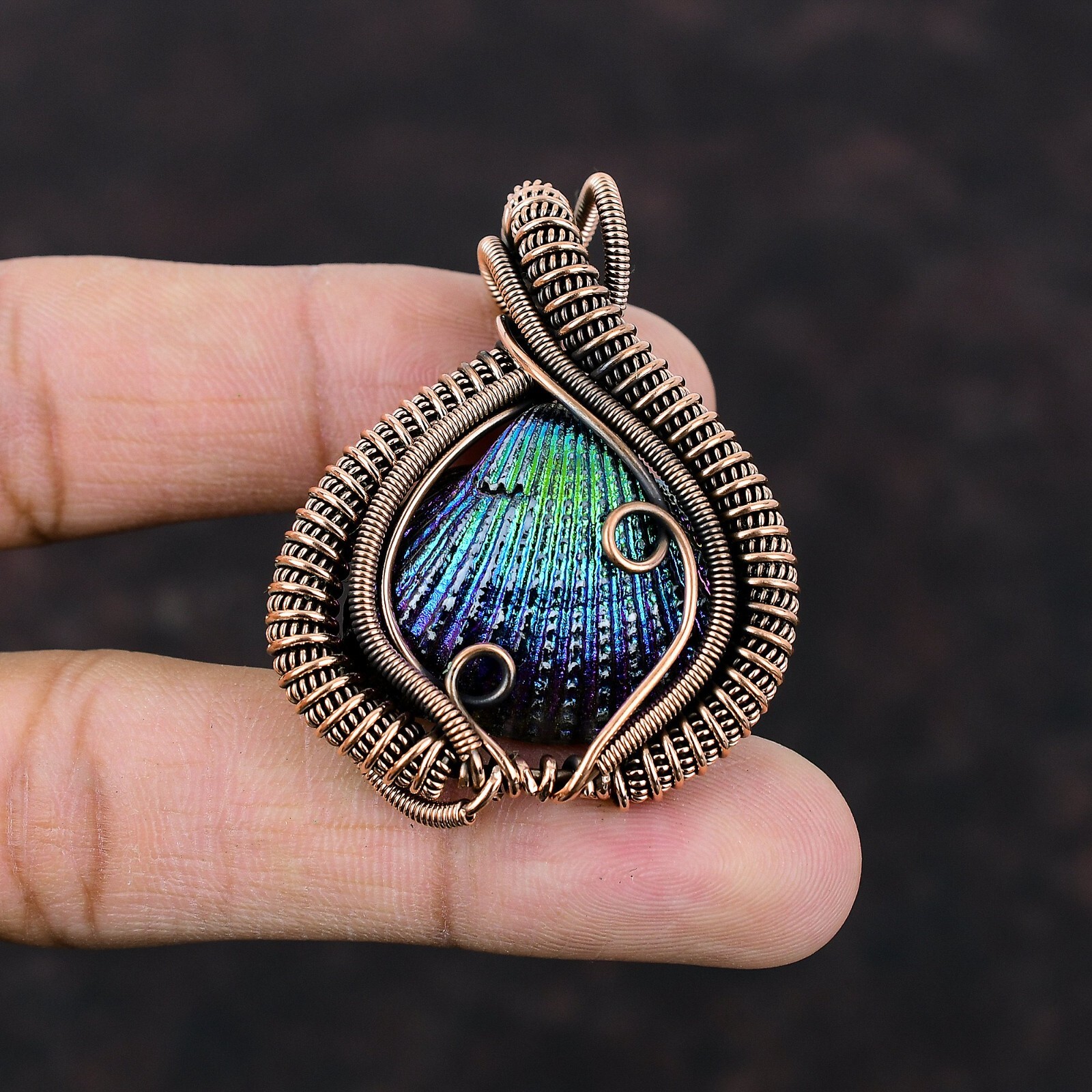 Gift For Women Jewelry Wire Wrapped Pendant Copper Titanium Coated Shell 1.97″