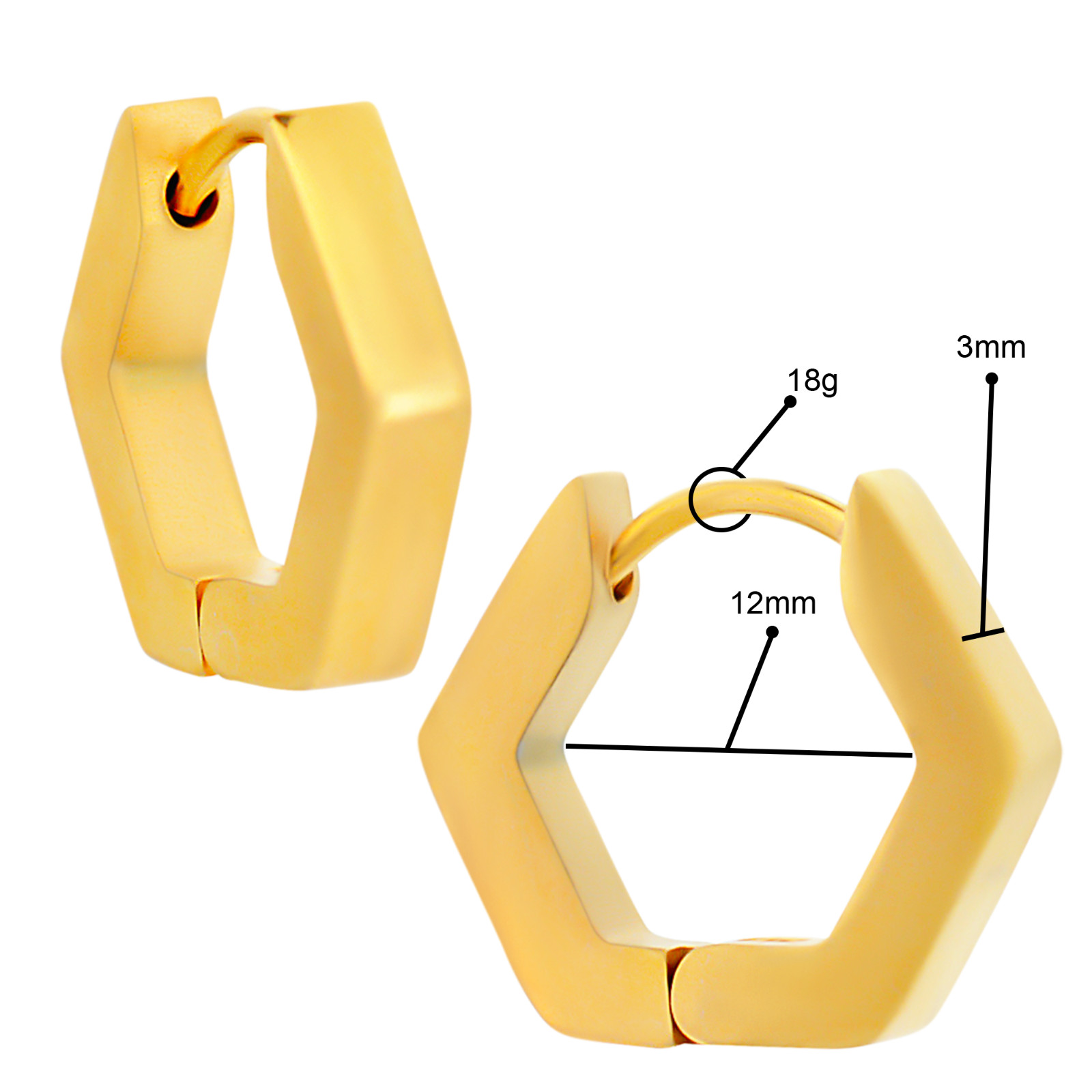Pair – Stainless Steel Plain Hexagon Shaped Huggies Earrings