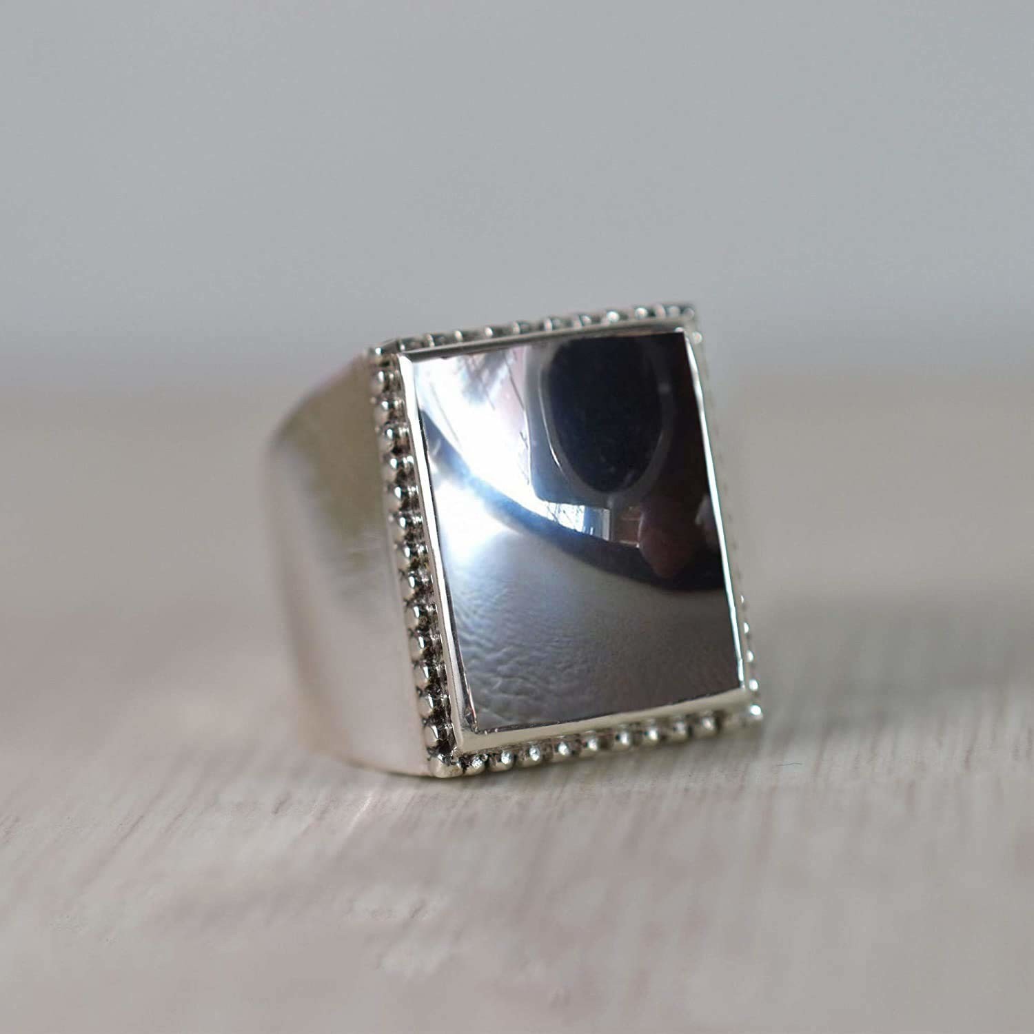 Solid 925 Sterling Silver Natural Black Hematite Gemstone Gift Men’s Unisex Ring