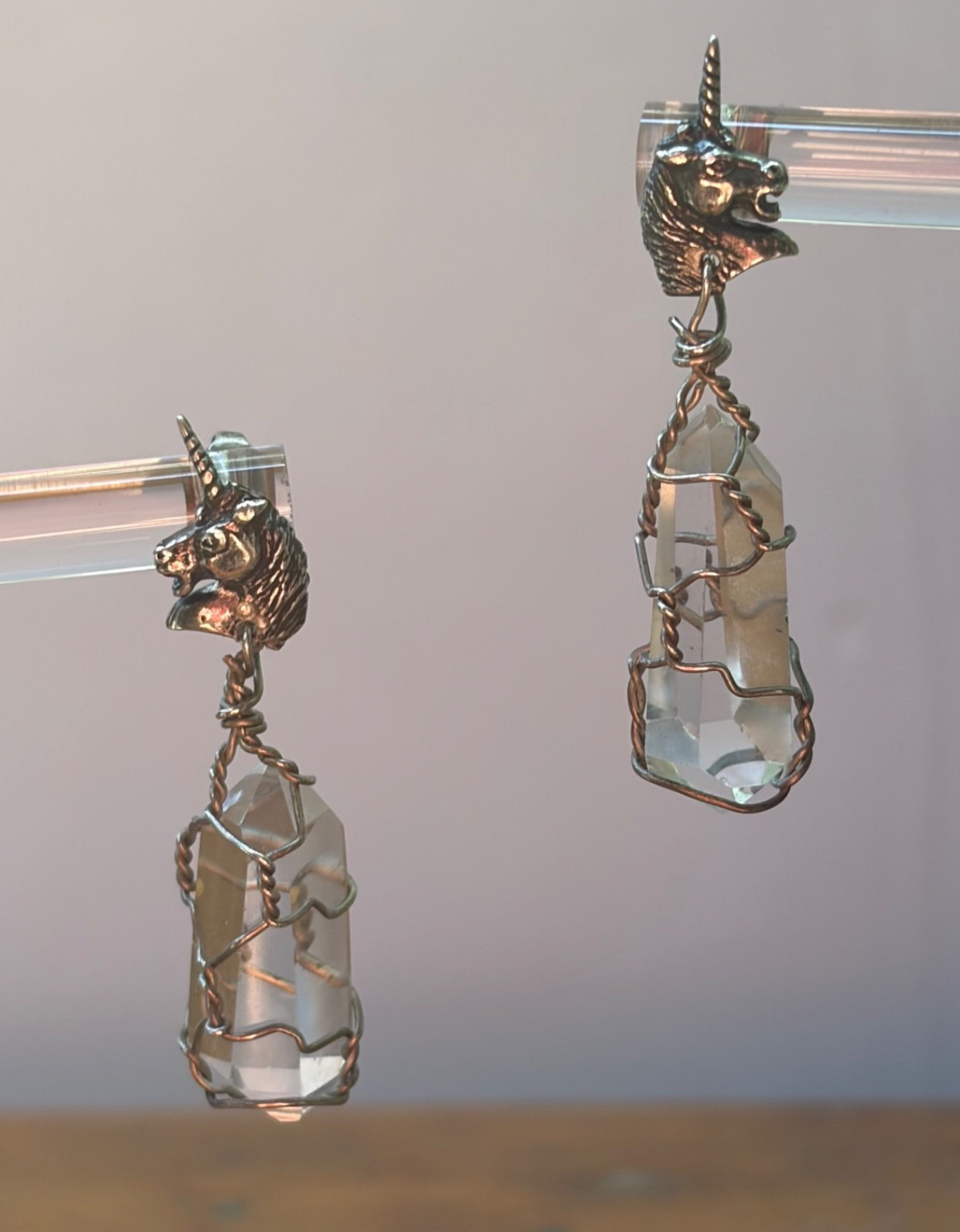 Vtg Carol Felley Unicorn Horse Dangle Earrings Sterling Silver & Crystal Signed