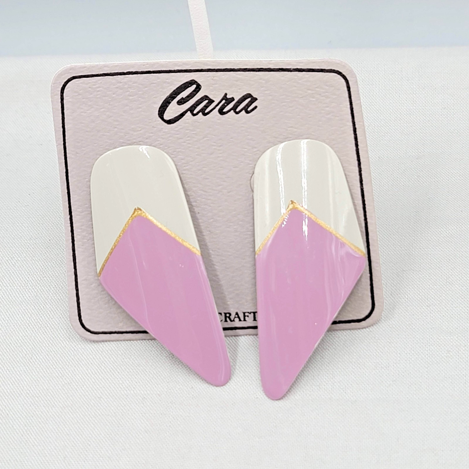 Vintage Gray Lavander Enamel Cara Pierced Earrings Hand Painted NOS Prop 2.25″