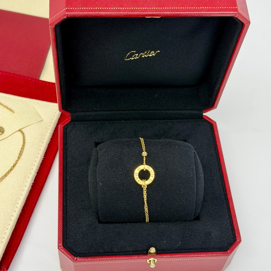 CARTIER Love 2 Diamonds Pendant and Love Bracelet On Chain Set 18K Yellow Gold