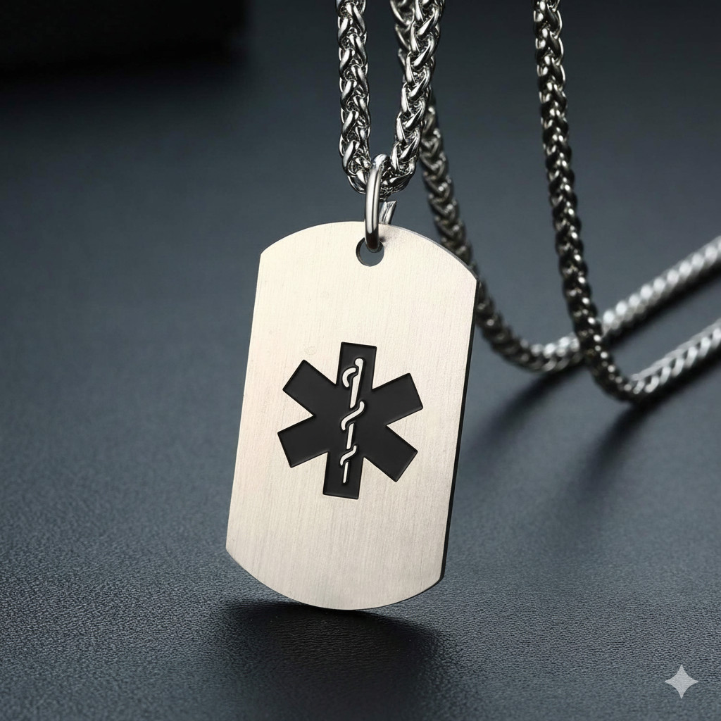 Stainless Steel Medical Alert ID Pendant Necklace Dog Tag Personalized Engraving